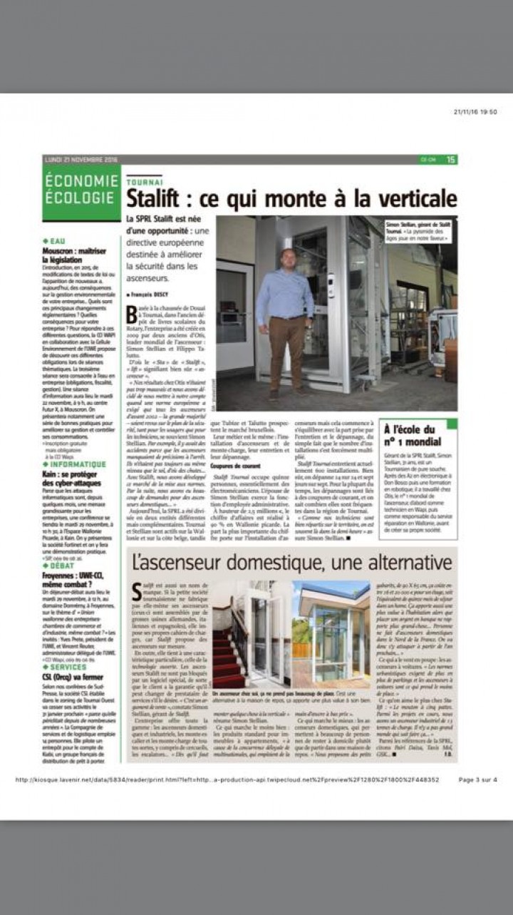 Stalift : Bel article dans la presse