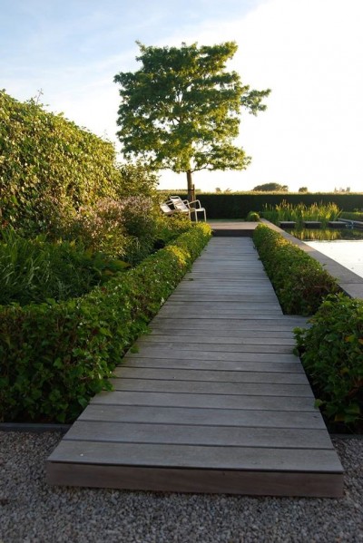 Jardin avec pièce d'eau naturelle