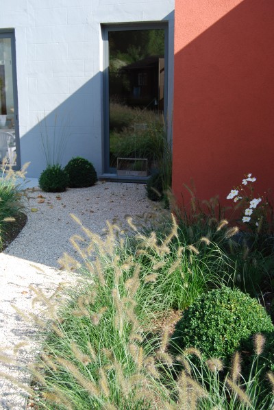 Jardin avec pièce d'eau contemporaine