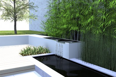Jardin avec pièce d'eau contemporaine